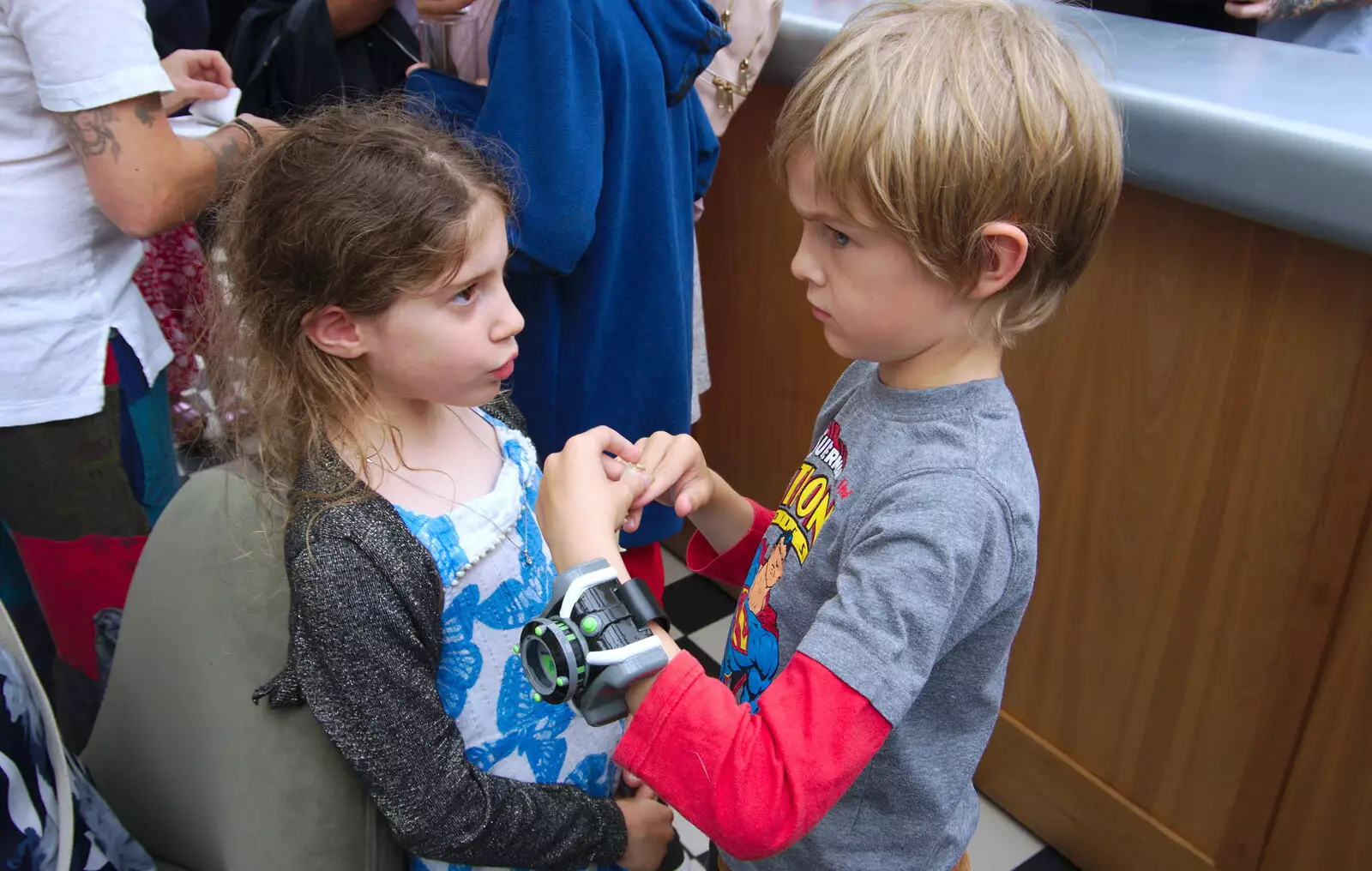 Harry shows off his Ben 10 watch, from Anita and Alex's Leaving Do, The Oaksmere, Brome, Suffolk - 27th July 2019