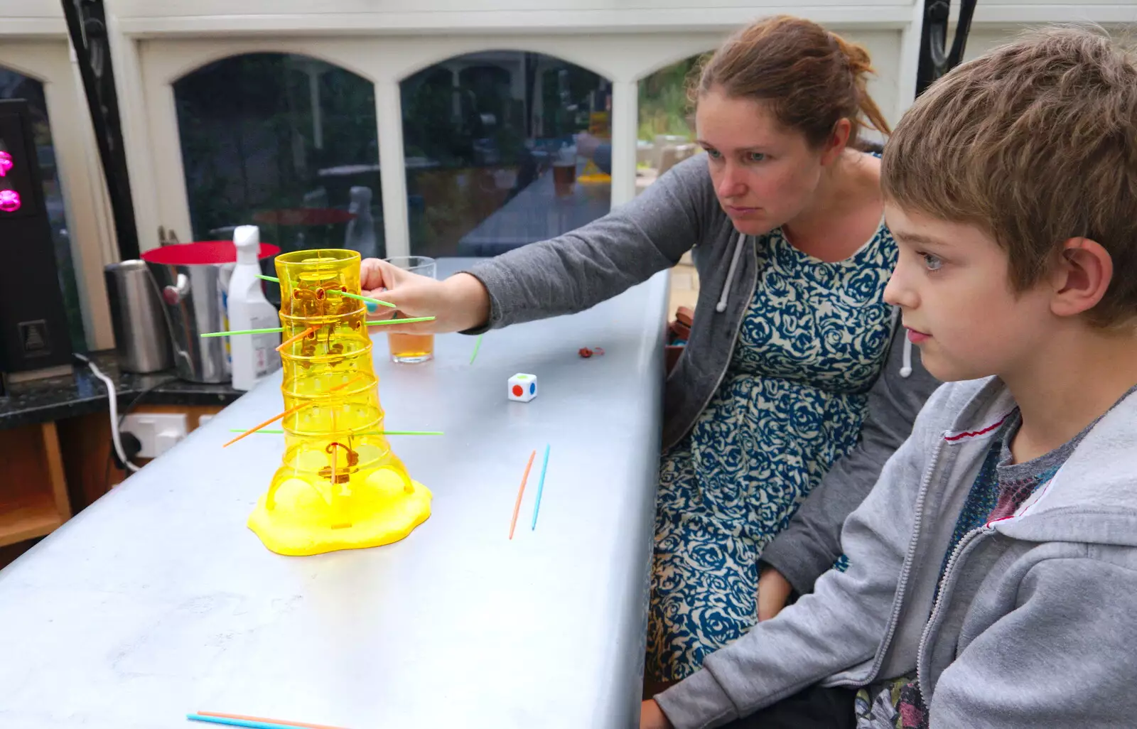 Isobel and Fred play a game of tumbling monkeys, from Anita and Alex's Leaving Do, The Oaksmere, Brome, Suffolk - 27th July 2019