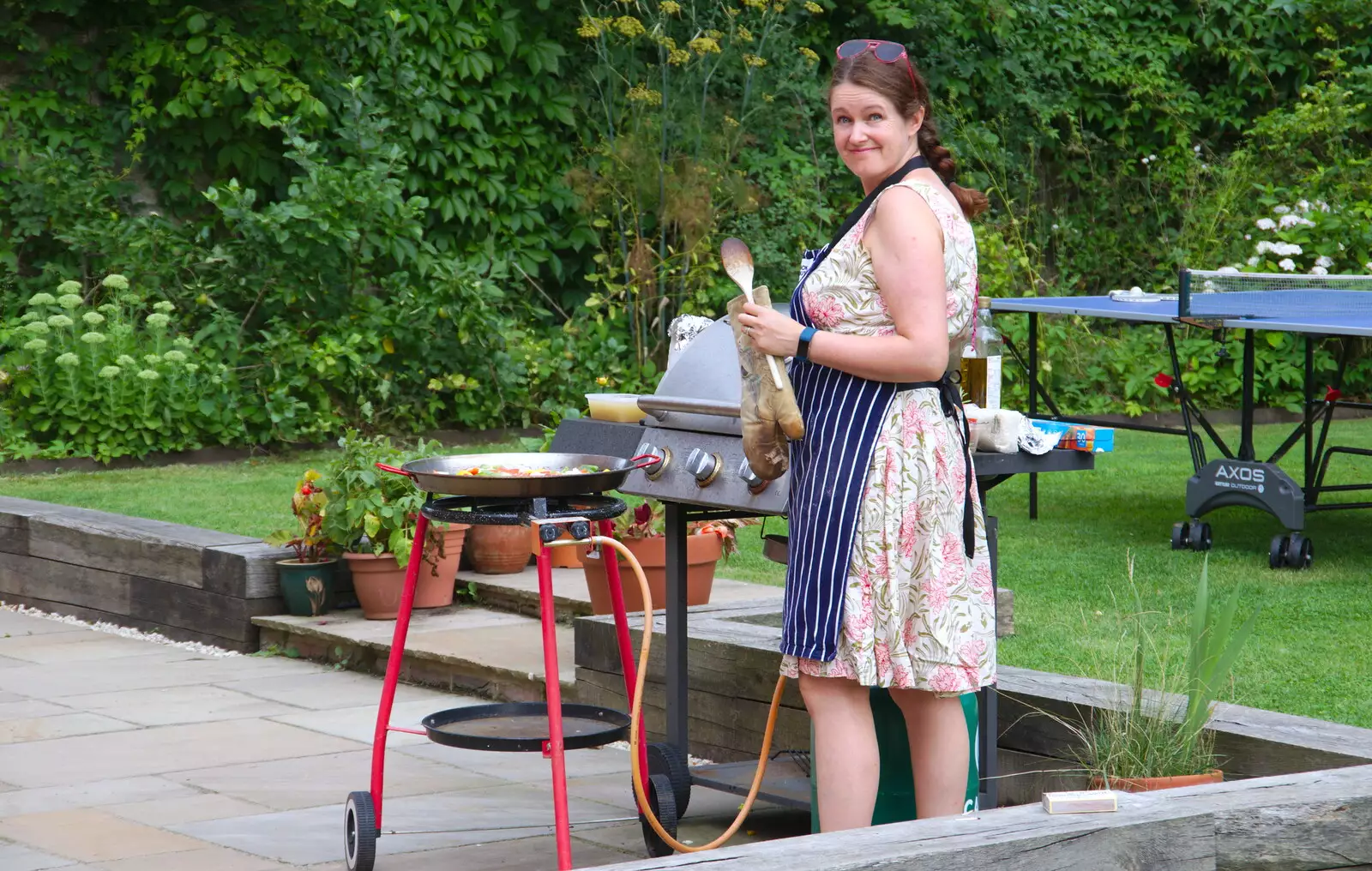 Isobel by the paellera, from A Summer Party, Brome, Suffolk - 3rd August 2019