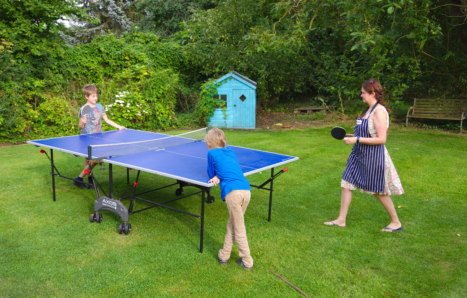The boys and Isobel have a go at table tennis  from A Summer Party, Brome, Suffolk - 3rd August 2019