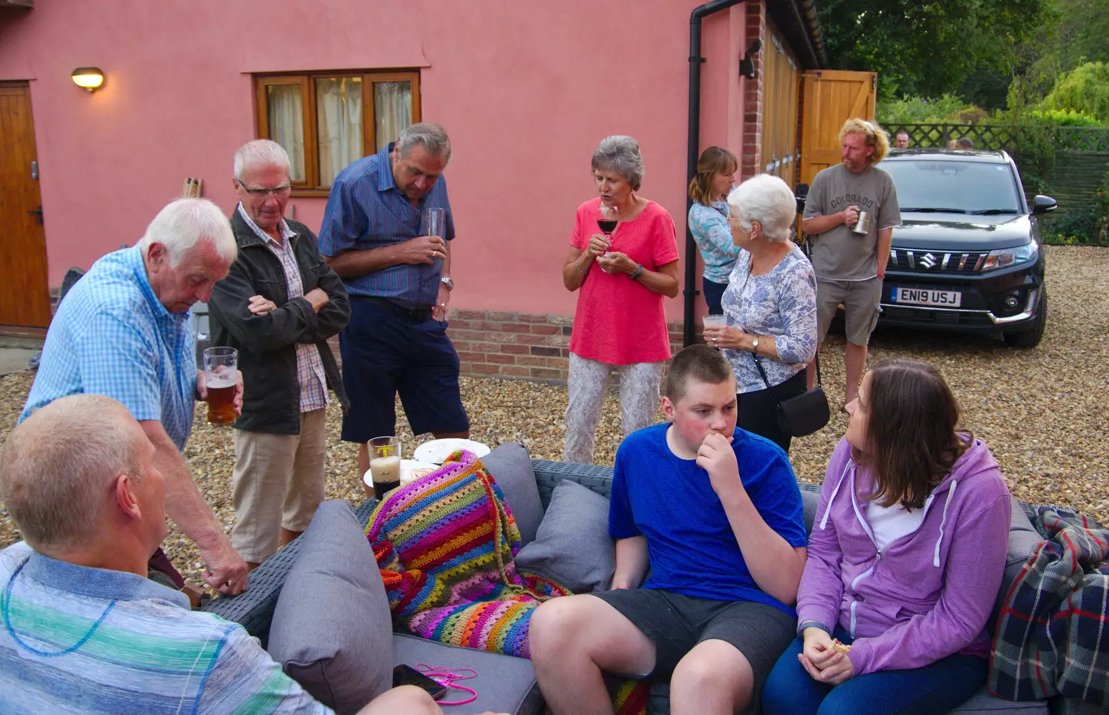 The pub gang chat, from A Summer Party, Brome, Suffolk - 3rd August 2019