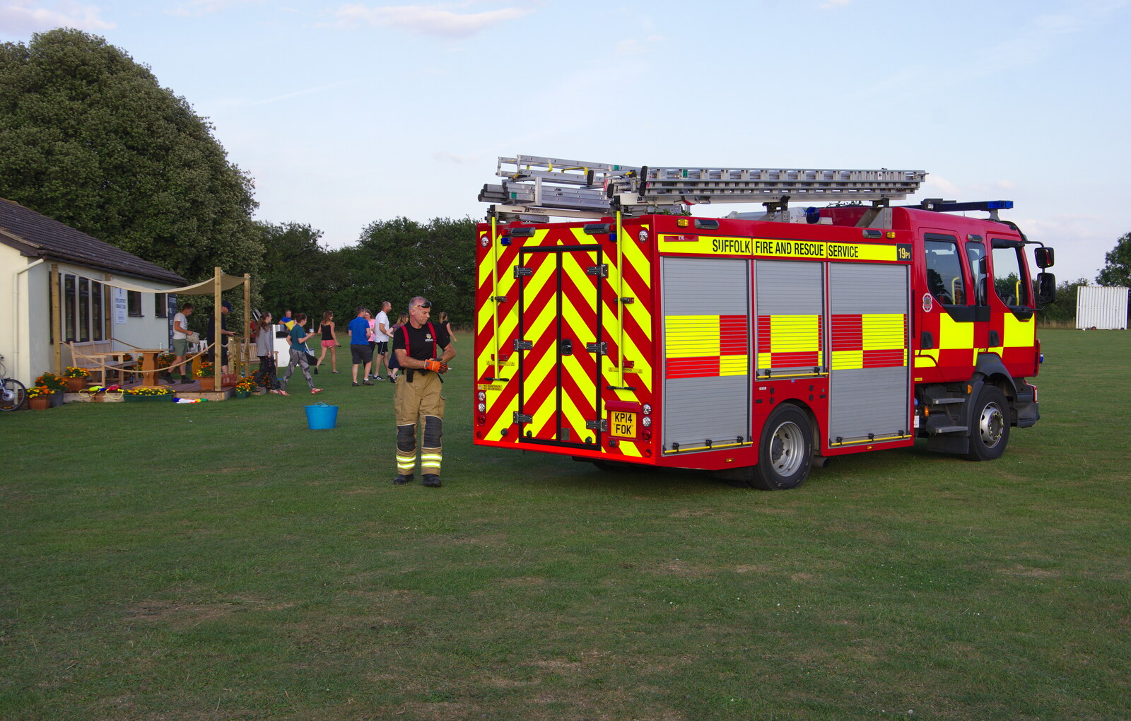 The engine is parked from A Water Fight with a Fire Engine, Eye Cricket Club, Suffolk - 5th August 2019