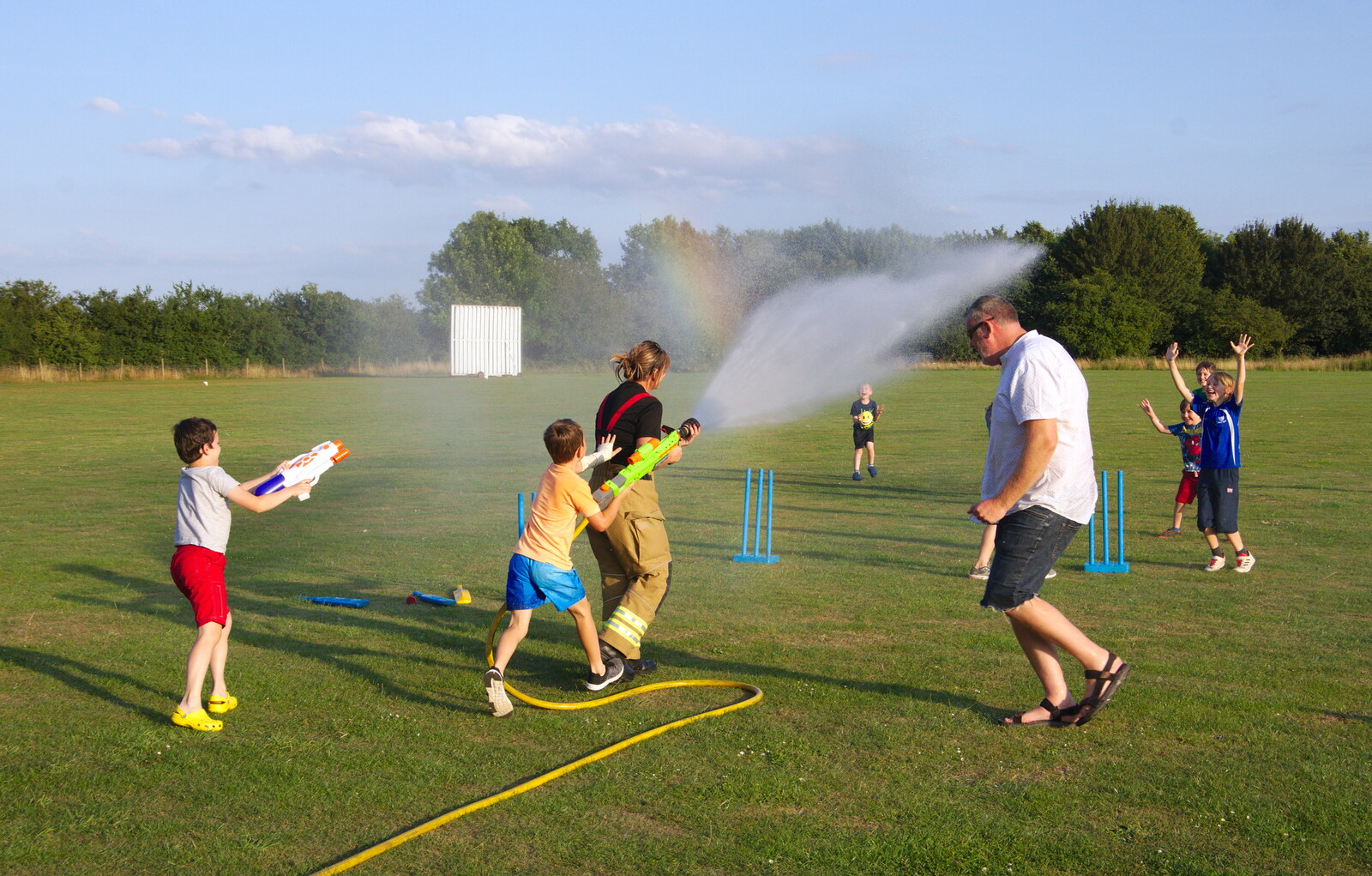 All watery hell breaks loose from A Water Fight with a Fire Engine, Eye Cricket Club, Suffolk - 5th August 2019
