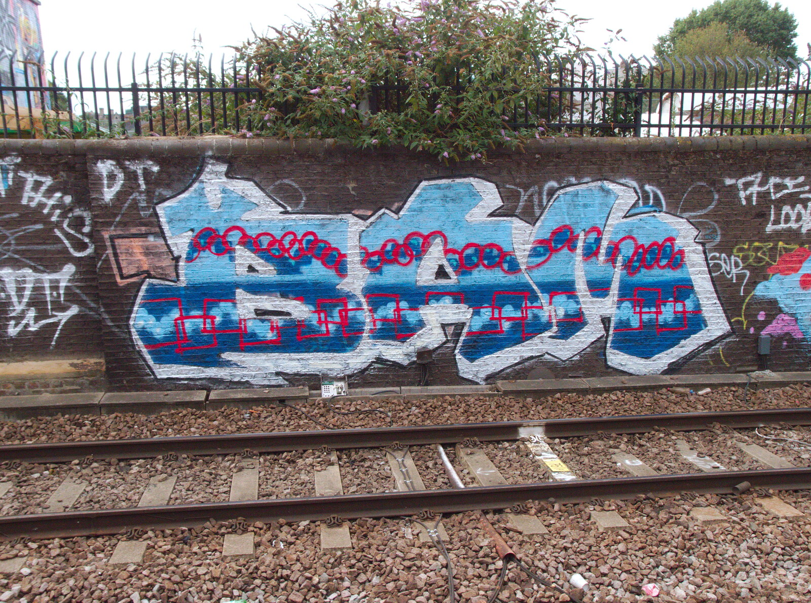 Massive blue and white tag from The BSCC at Redgrave and Railway Graffiti, Suffolk and London - 7th August 2019