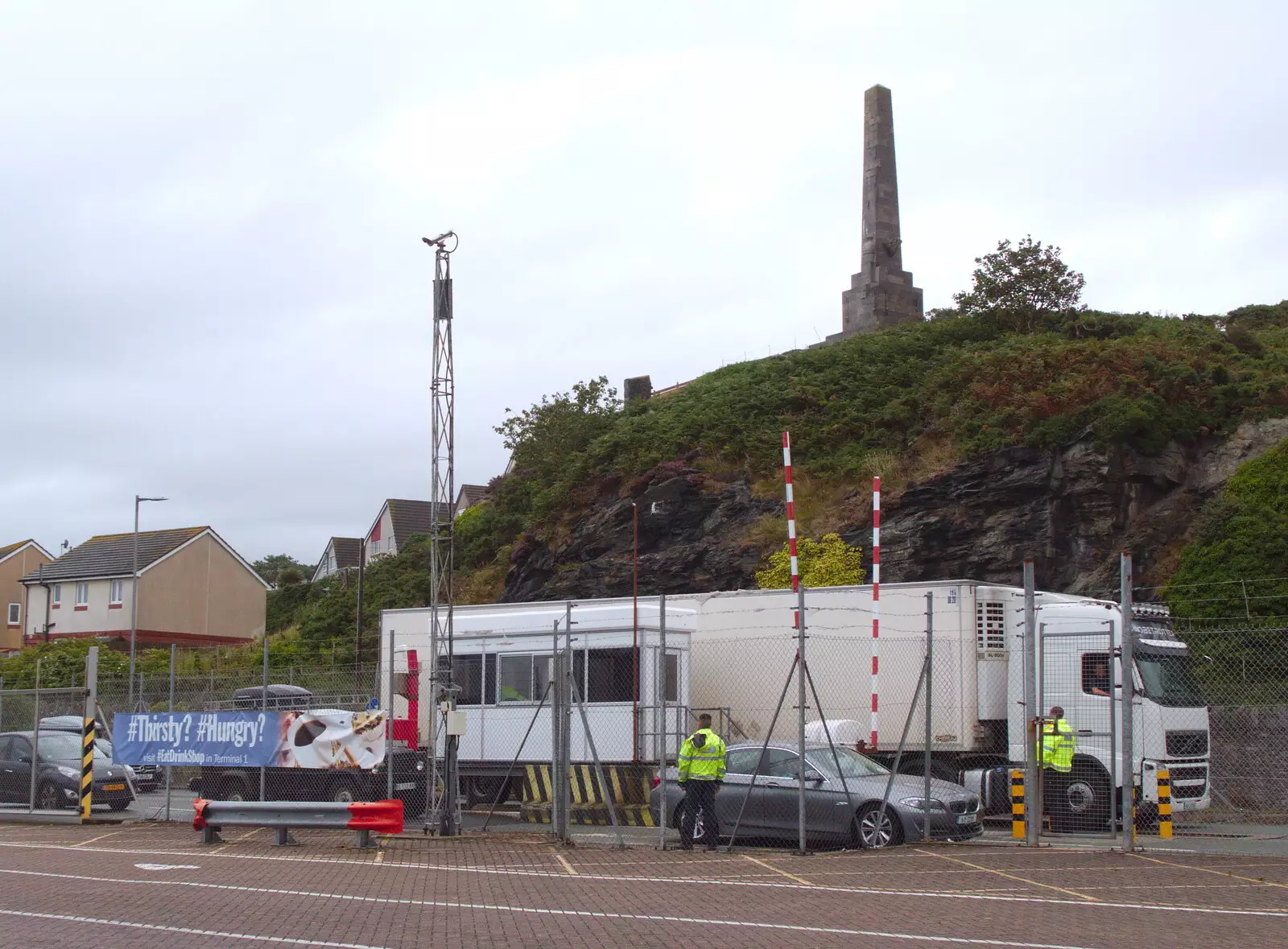 An obelisk stands over Holyhead ferry terminal, from The Summer Trip to Ireland, Monkstown, Co. Dublin, Ireland - 9th August 2019