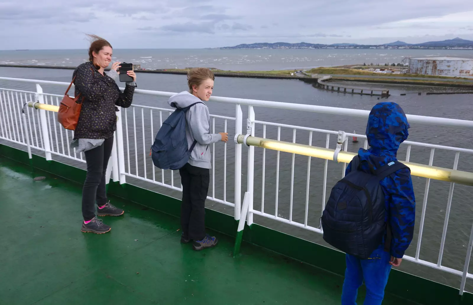 The gang look out as the ferry trundles in, from The Summer Trip to Ireland, Monkstown, Co. Dublin, Ireland - 9th August 2019