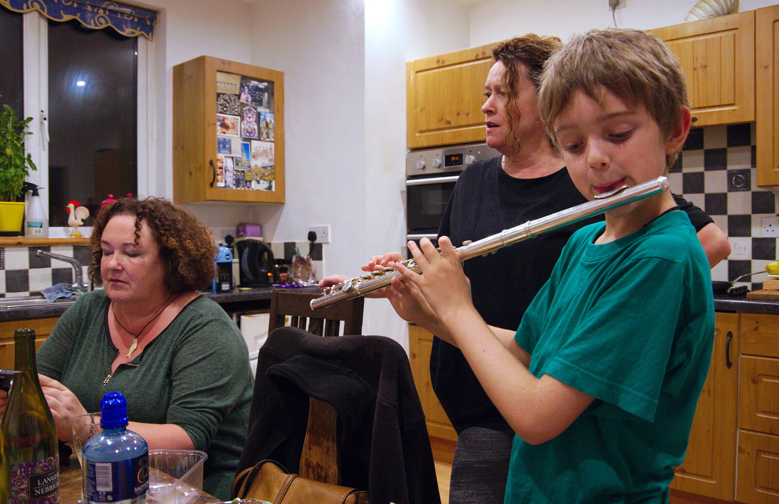 Fred plays flute in the kitchen from The Summer Trip to Ireland, Monkstown, Co. Dublin, Ireland - 9th August 2019
