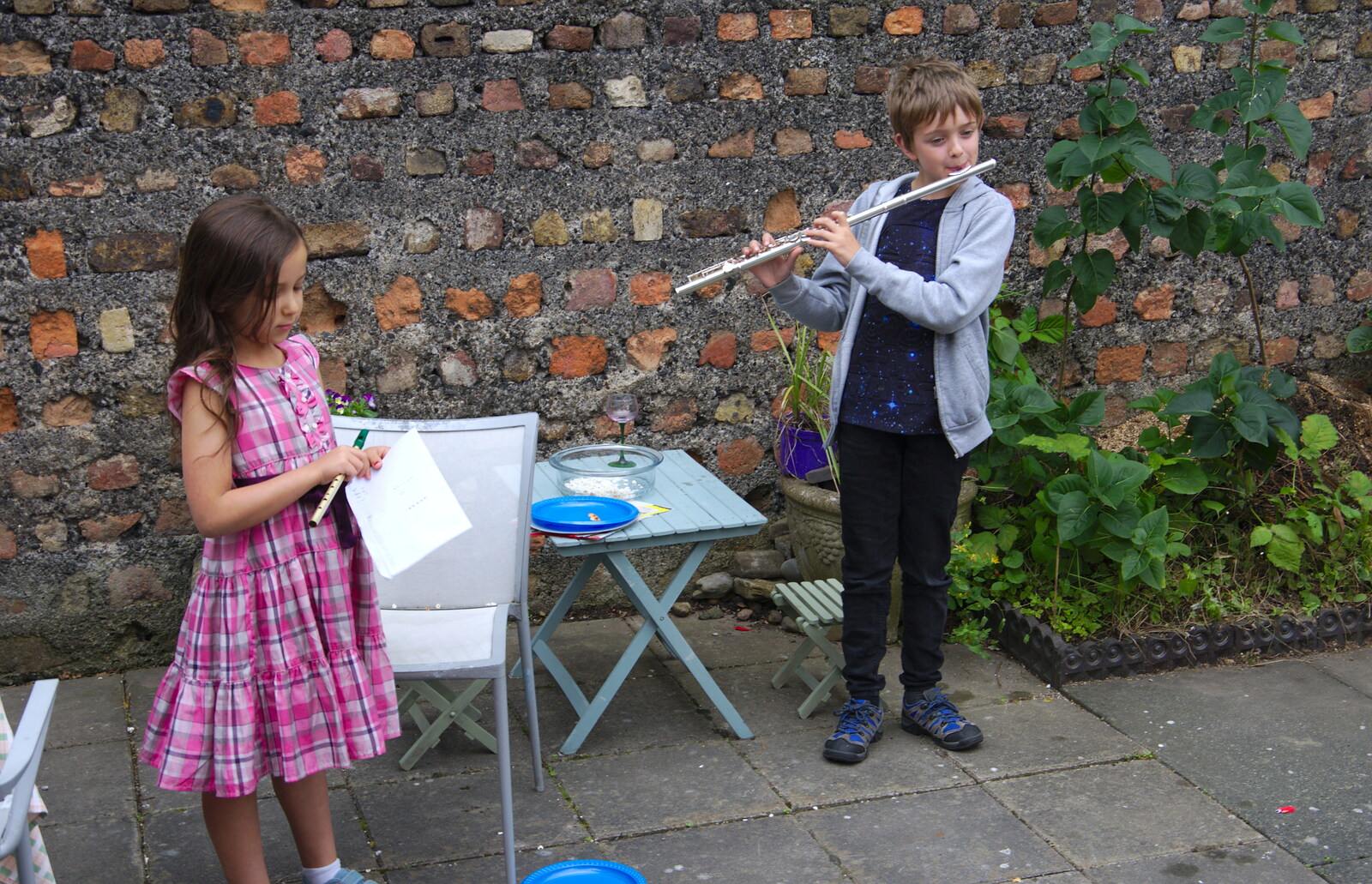 Fred plays the flute from Jimmy and Catherina's, Ballsbridge, Dublin - 10th August 2019