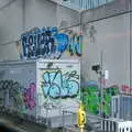 Graffiti on railway equipment, Busking in Temple Bar, Dublin, Ireland - 12th August 2019