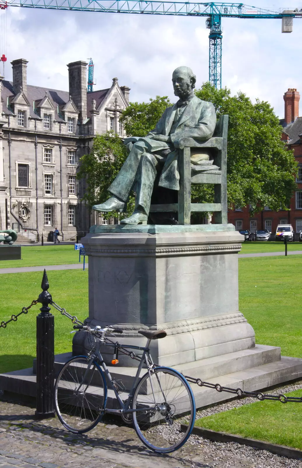 A statue dude in a chair, from Busking in Temple Bar, Dublin, Ireland - 12th August 2019