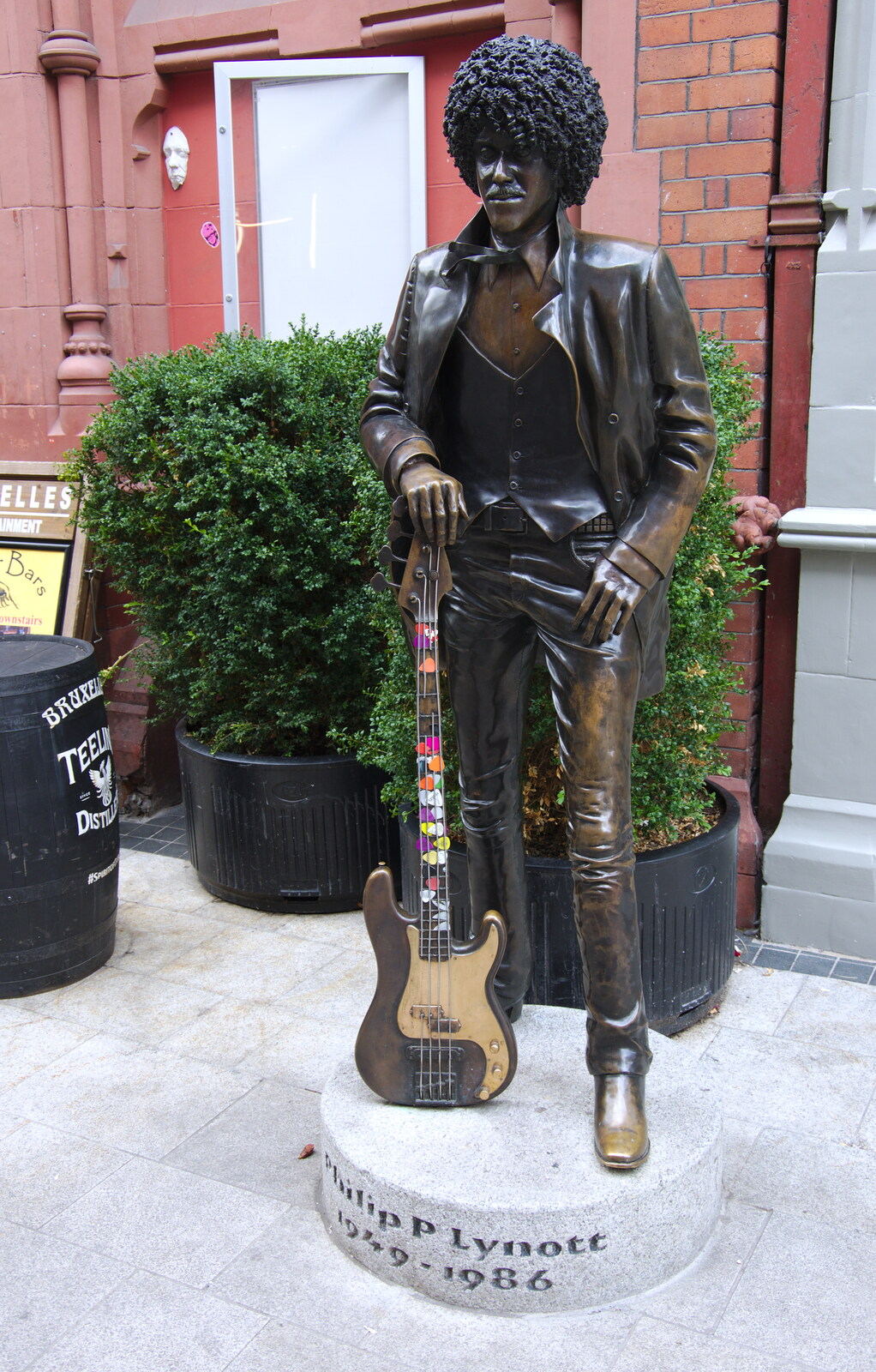 The statue of Phil Lynott from Busking in Temple Bar, Dublin, Ireland - 12th August 2019