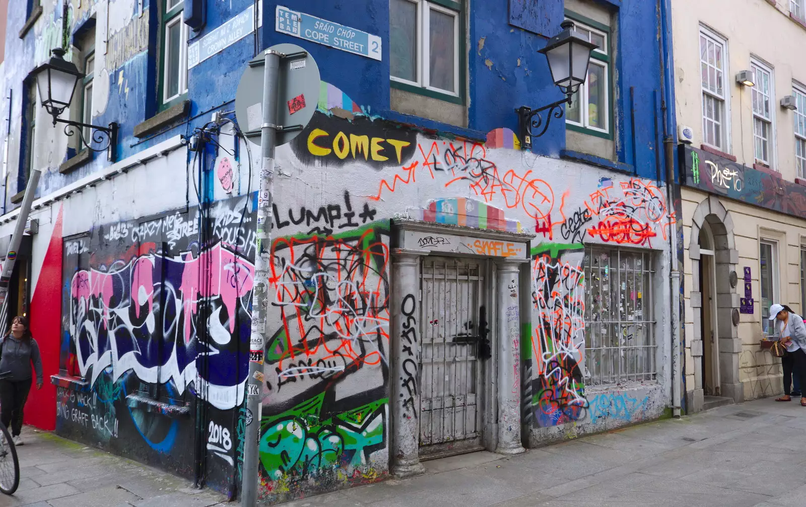 A graffiti-covered shop, from Busking in Temple Bar, Dublin, Ireland - 12th August 2019