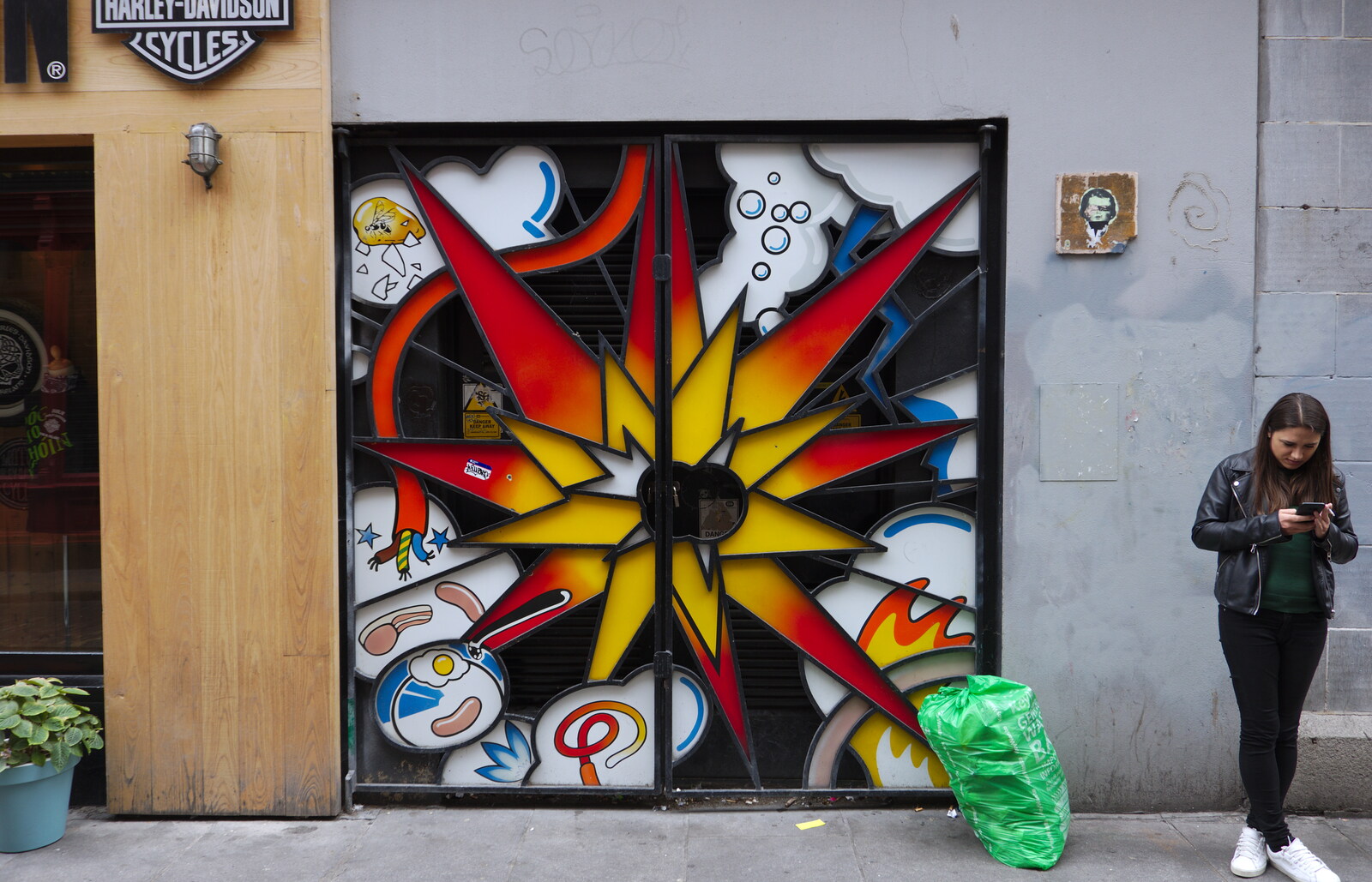 Funky stained-glass door from Busking in Temple Bar, Dublin, Ireland - 12th August 2019