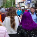 Very purple hair on Grafton Street, Busking in Temple Bar, Dublin, Ireland - 12th August 2019