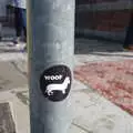 A sticker aimed at dogs, Busking in Temple Bar, Dublin, Ireland - 12th August 2019