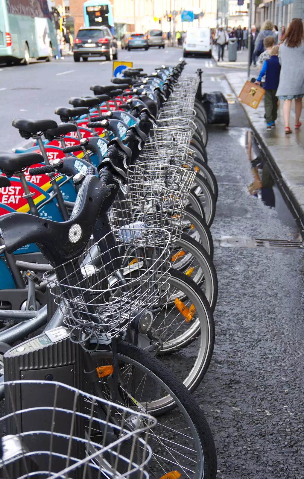 A row of Boris bikes, from Busking in Temple Bar, Dublin, Ireland - 12th August 2019