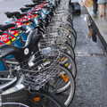 A row of Boris bikes, Busking in Temple Bar, Dublin, Ireland - 12th August 2019