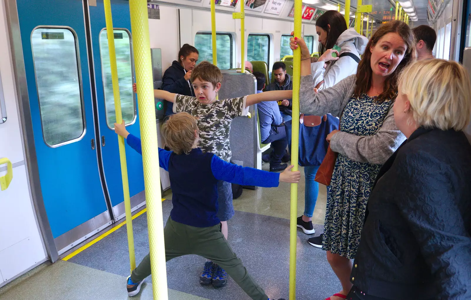 The boys go nuts on the train, from Busking in Temple Bar, Dublin, Ireland - 12th August 2019