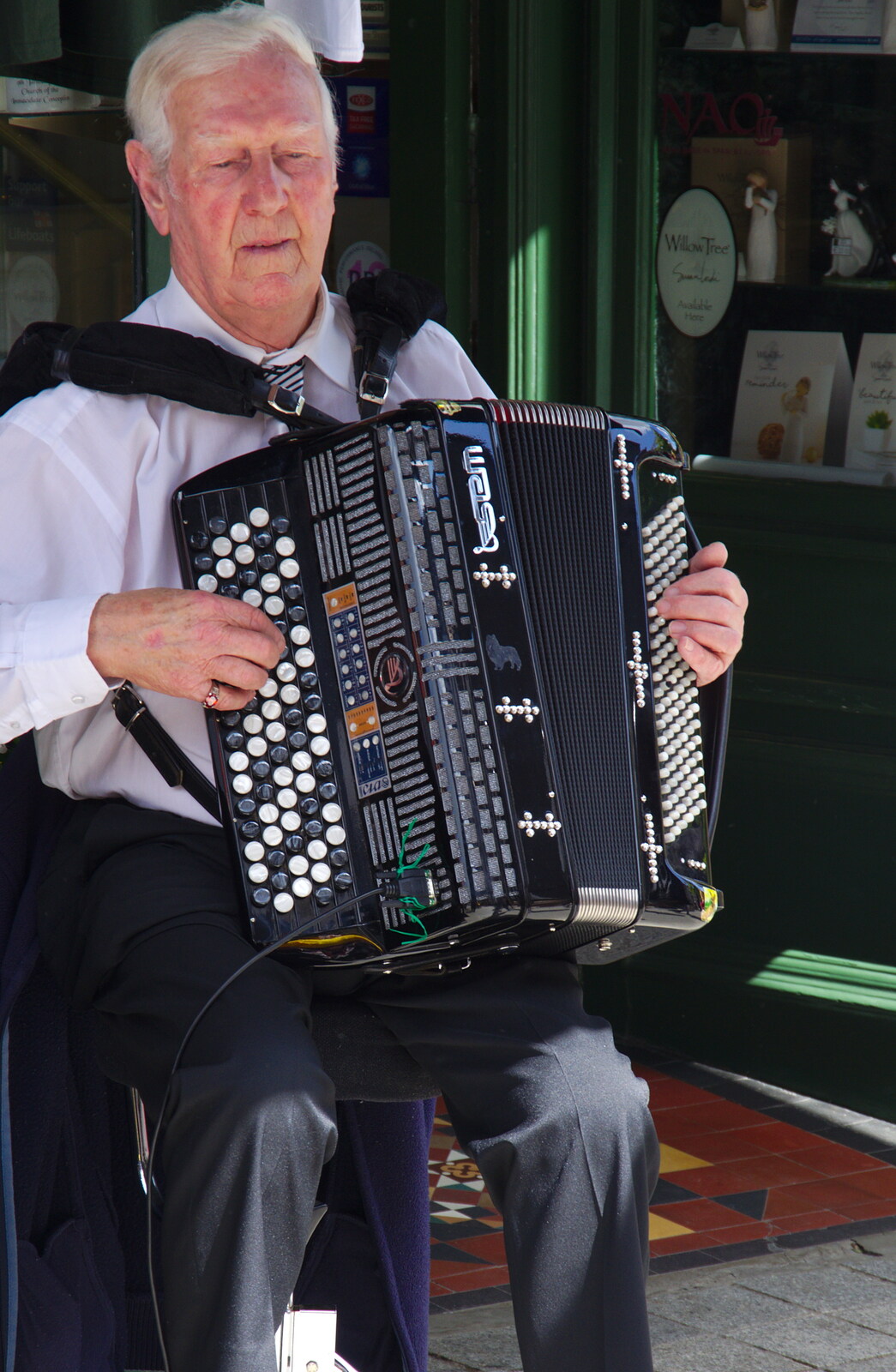 A bloke on an accordion from The Fleadh Cheoil na hÉireann, Droichead Átha, Co. Louth, Ireland - 13th August 2019