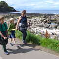 Fred, Harry and Isobel march along the road, The Giant's Causeway, Bushmills, County Antrim, Northern Ireland - 14th August 2019