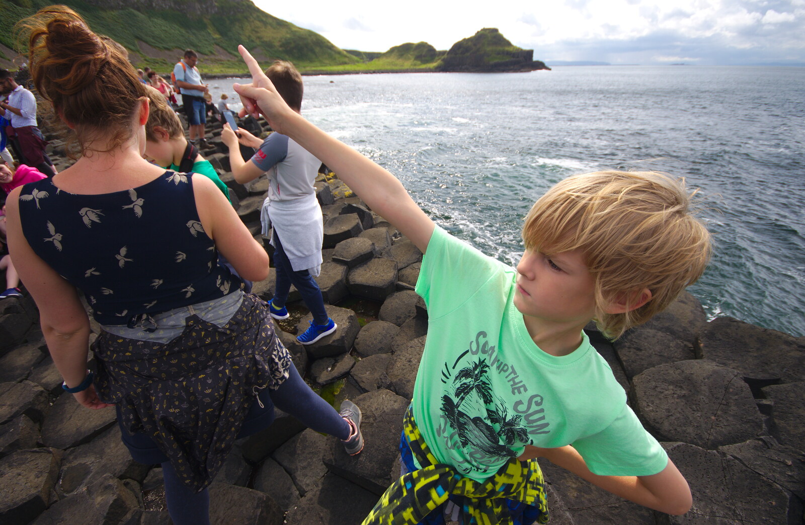 Harry points the way from The Giant's Causeway, Bushmills, County Antrim, Northern Ireland - 14th August 2019