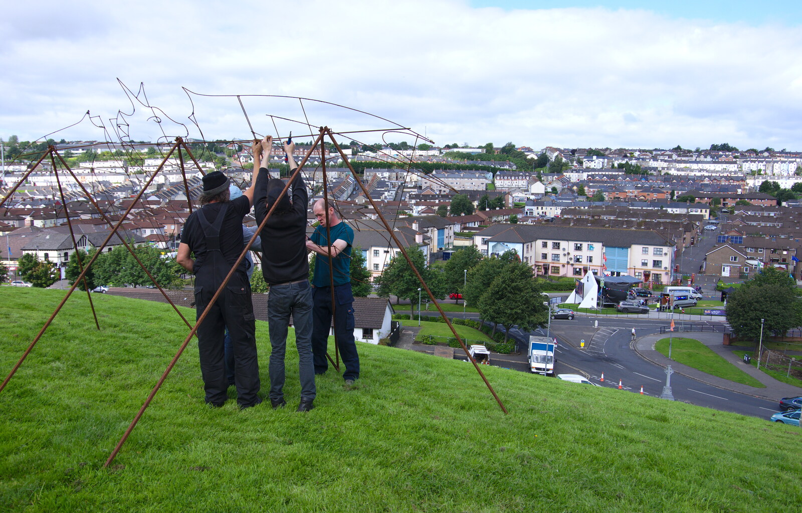 Some dudes set up a firework dragon from A Day in Derry, County Londonderry, Northern Ireland - 15th August 2019