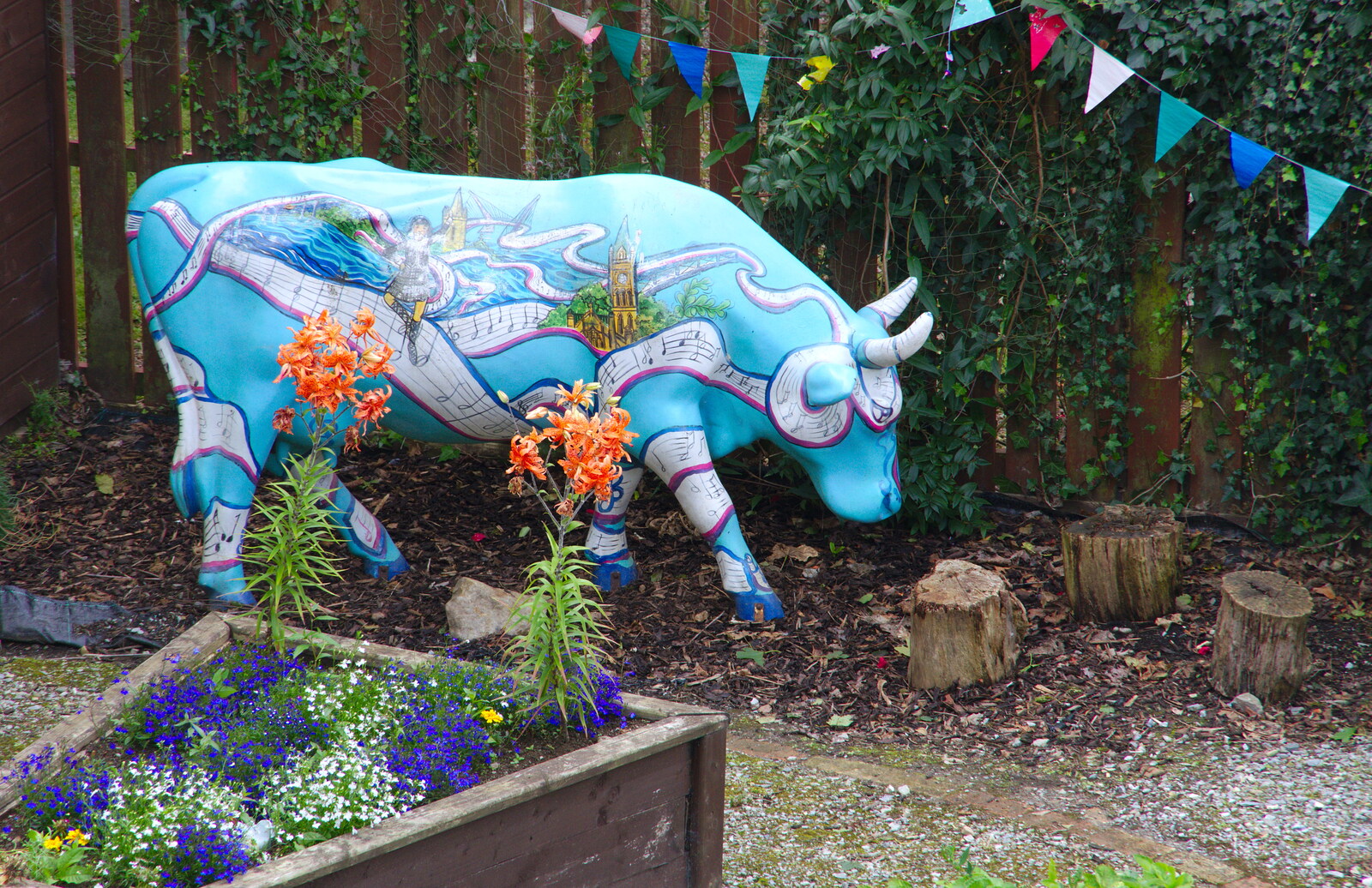 There's a nice musical painted bull in a garden from A Day in Derry, County Londonderry, Northern Ireland - 15th August 2019