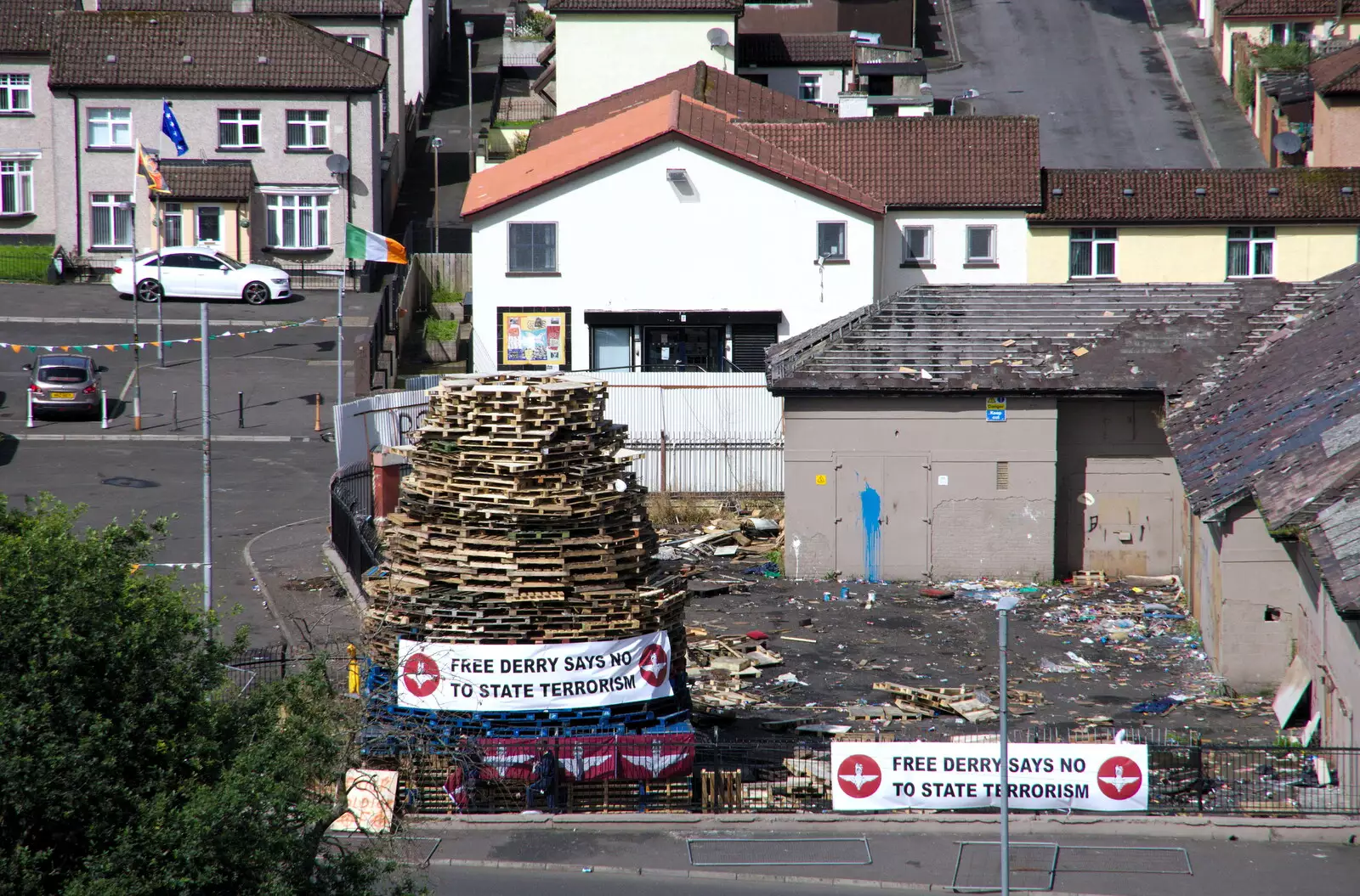 There's a massive pallet bonfire being built, from A Day in Derry, County Londonderry, Northern Ireland - 15th August 2019