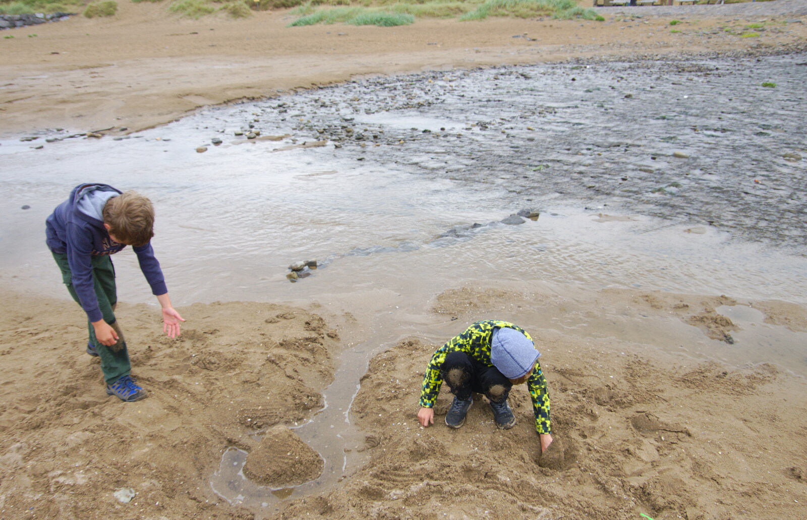 The boys dig around in the sand from A Day in Derry, County Londonderry, Northern Ireland - 15th August 2019