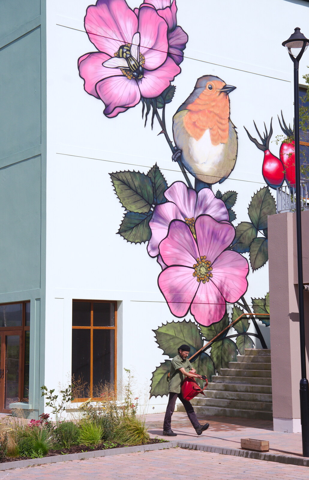 A massive flower and robin mural from Open Mic Night, Bía Sláinte, Manorhamilton, Ireland - 17th August 2019