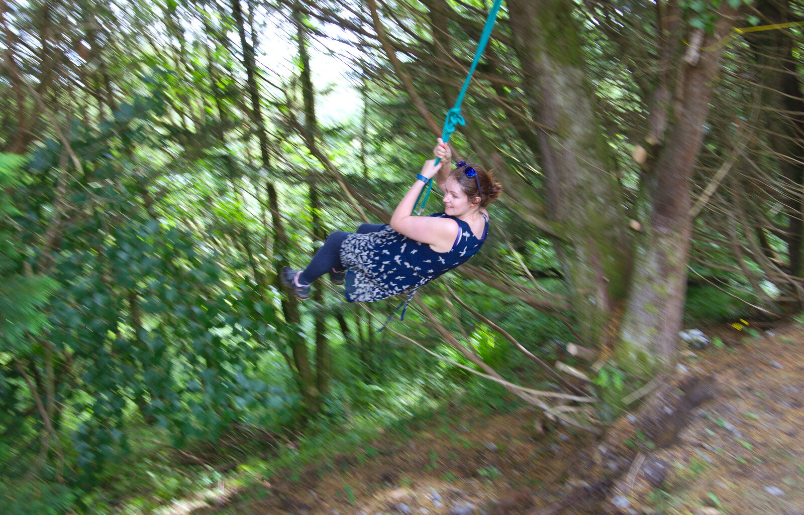 Isobel has a go on the rope swing from Glencar Waterfall and Parke's Castle, Kilmore, Leitrim, Ireland - 18th August 2019
