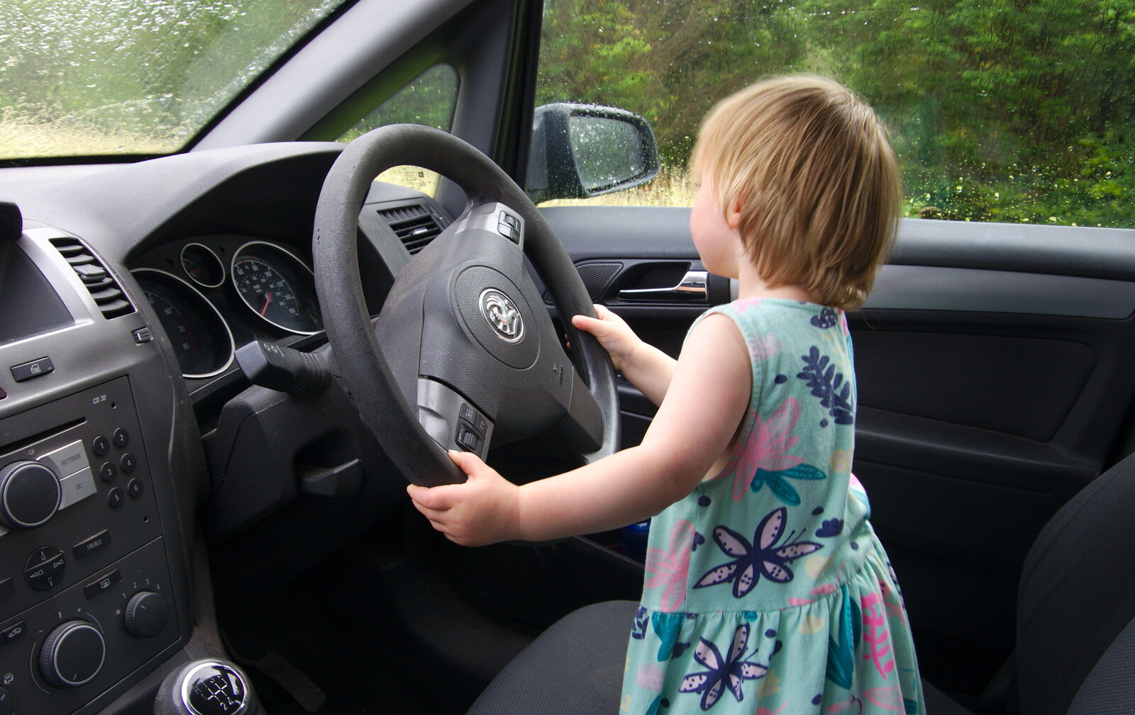Rachel pretends to drive from Glencar Waterfall and Parke's Castle, Kilmore, Leitrim, Ireland - 18th August 2019