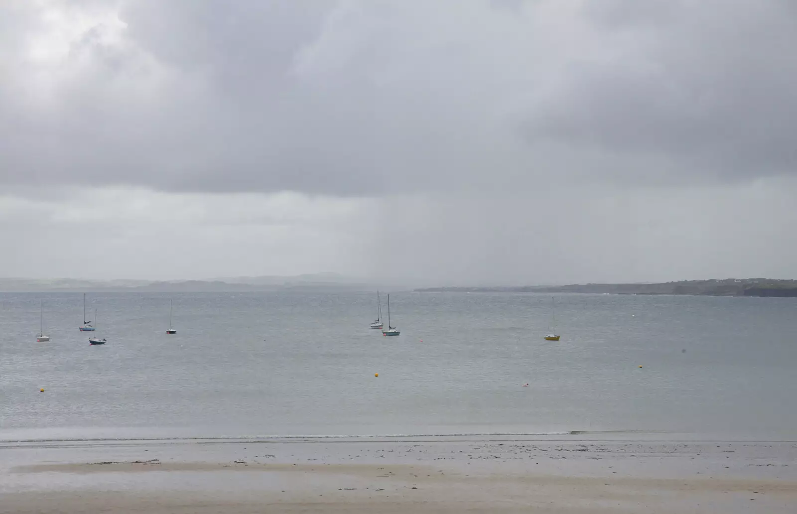 Boats on the sea, with a wall of rain, from Mullaghmore Beach and Marble Arch Caves, Sligo and Fermanagh, Ireland - 19th August 2019