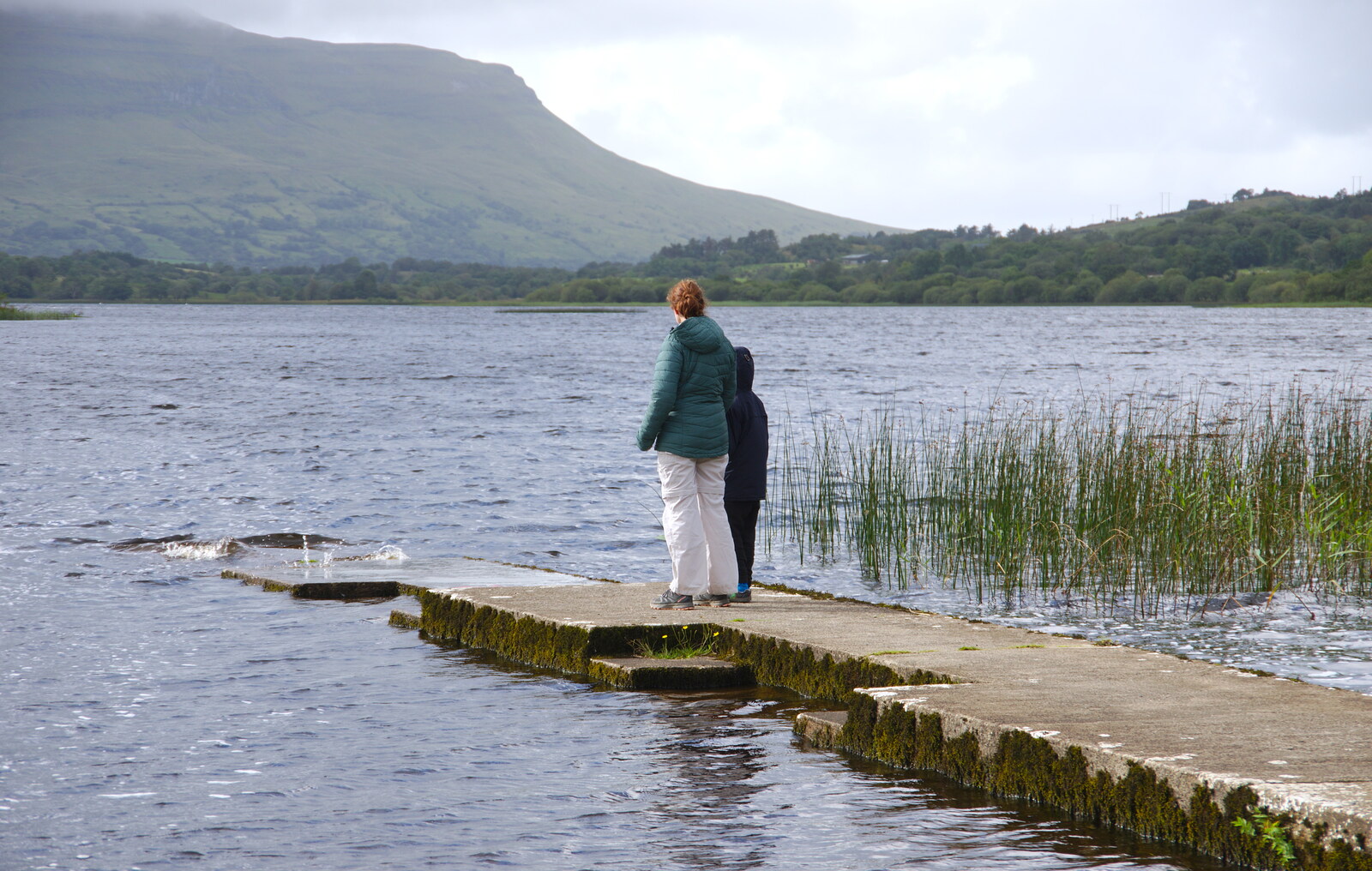 Isobel and Harry on the pier at Lough Glenade from Mullaghmore Beach and Marble Arch Caves, Sligo and Fermanagh, Ireland - 19th August 2019