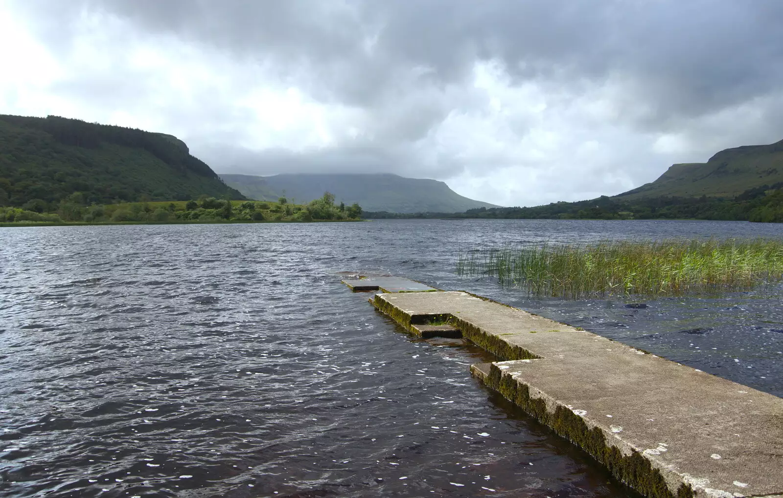 The concrete jetty and Lough Glenade, from Mullaghmore Beach and Marble Arch Caves, Sligo and Fermanagh, Ireland - 19th August 2019