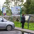 Louise reads a sign, Mullaghmore Beach and Marble Arch Caves, Sligo and Fermanagh, Ireland - 19th August 2019