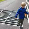 Harry goes the awkward way across a cattle grid, Mullaghmore Beach and Marble Arch Caves, Sligo and Fermanagh, Ireland - 19th August 2019