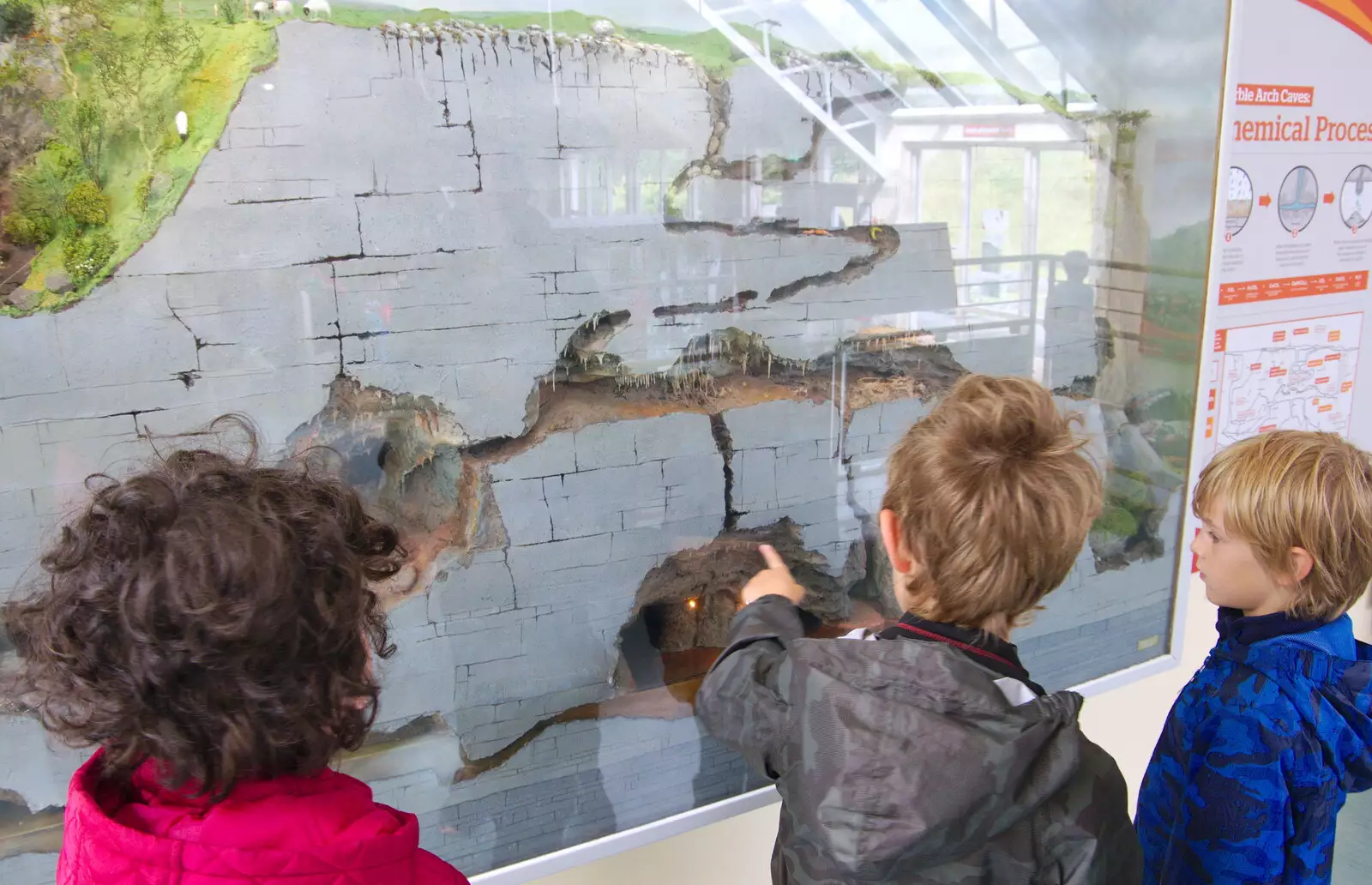 Inspecting a model of the caves, from Mullaghmore Beach and Marble Arch Caves, Sligo and Fermanagh, Ireland - 19th August 2019