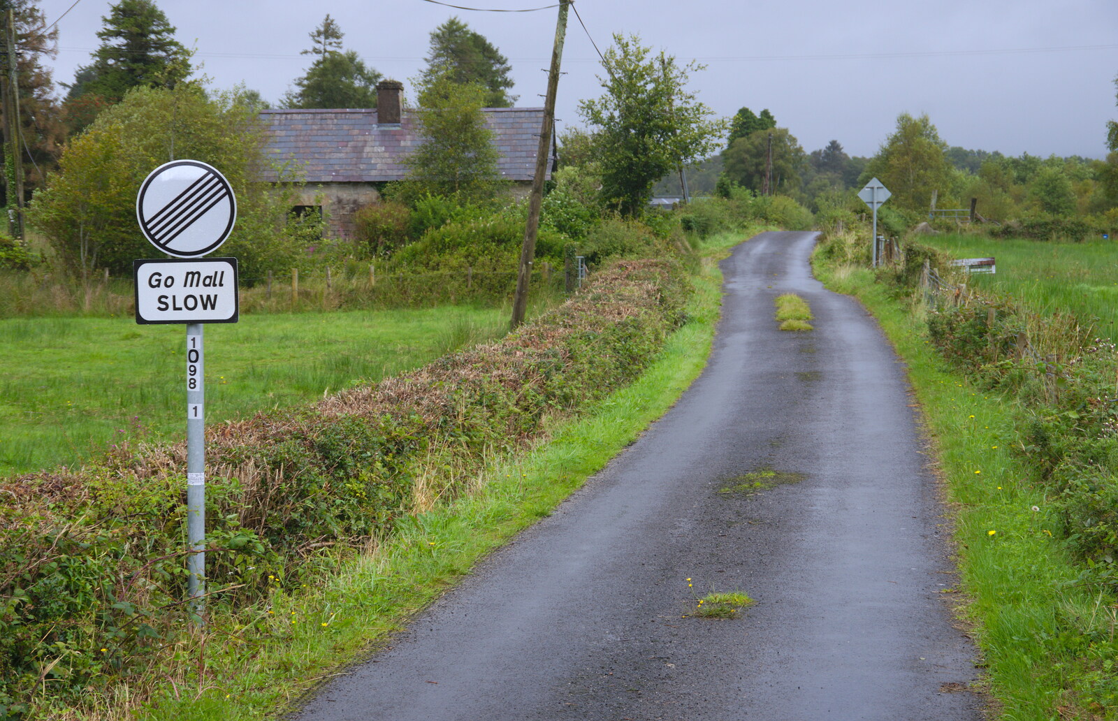 A lane with grass up the middle and 'go mall' from Travels in the Borderlands: An Blaic/Blacklion to Belcoo and back, Cavan and Fermanagh, Ireland - 22nd August 2019