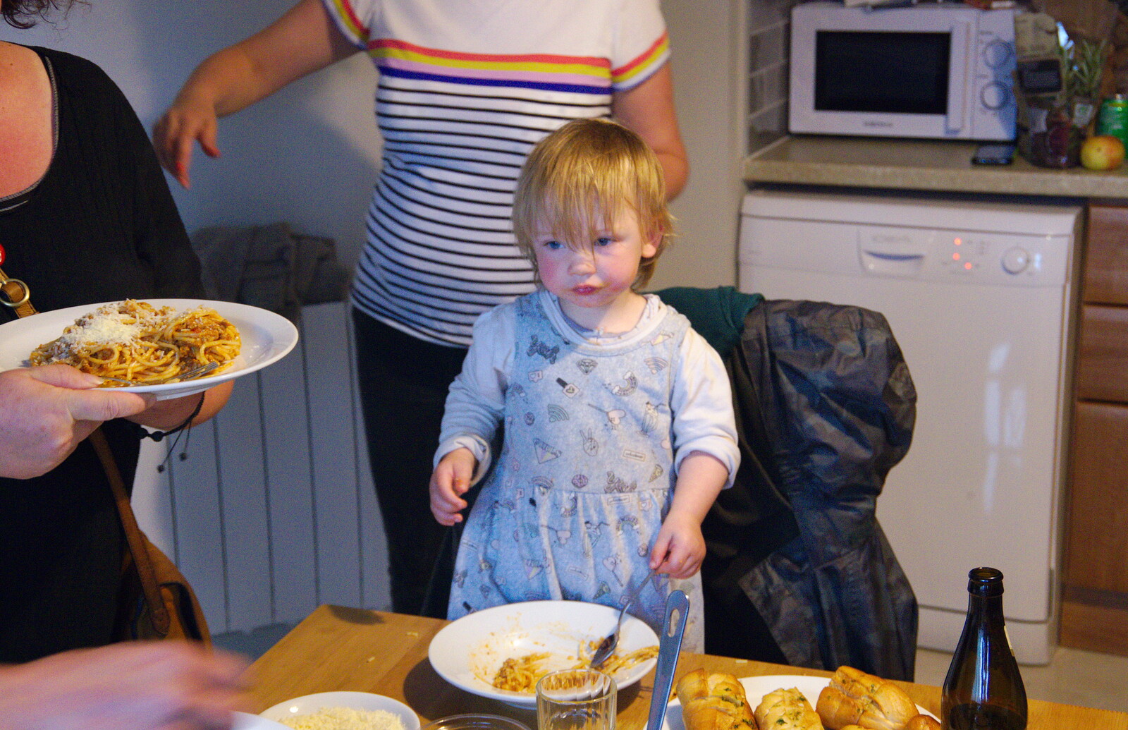 Baby Ra-ra has some pasta from Travels in the Borderlands: An Blaic/Blacklion to Belcoo and back, Cavan and Fermanagh, Ireland - 22nd August 2019