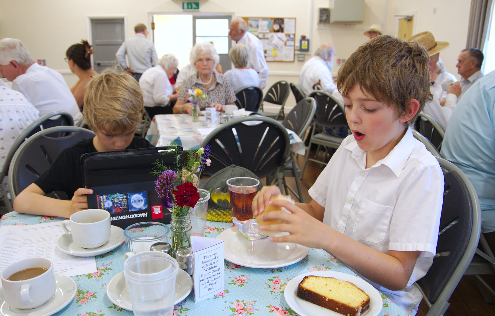 Fred's got cake; Harry's got a tablet from The Gislingham Silver Band at Walsham Le Willows, Suffolk - 26th August 2019