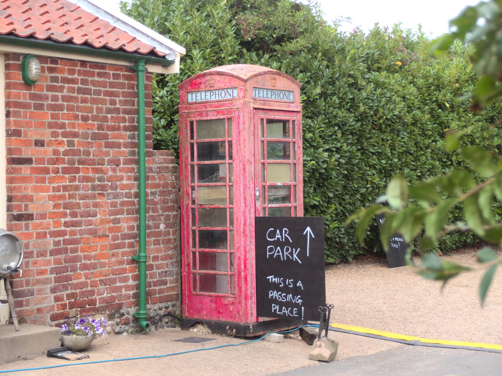 Fred gets a photo of the K6 phonebox by the pub from Waxham Sands and the Nelson Head Beer Festival, Horsey, Norfolk - 31st August 2019