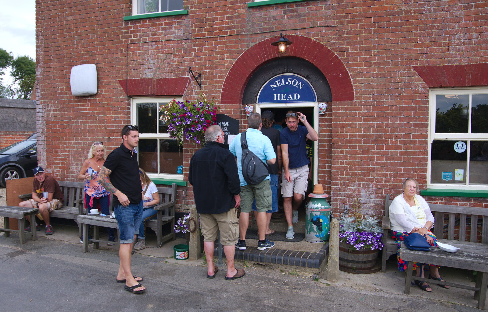 The queue for the bar is out on the street from Waxham Sands and the Nelson Head Beer Festival, Horsey, Norfolk - 31st August 2019