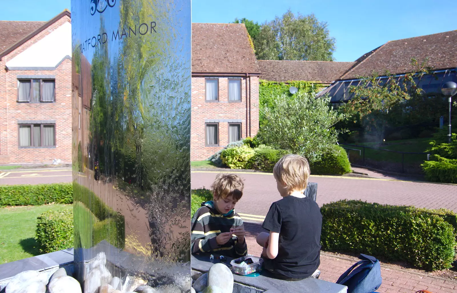 The boys play Lego outside the hotel, from A Boat Trip on the River, Stratford upon Avon, Warwickshire - 14th September 2019