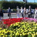 We wait to cross the road by a vivid flower bed, A Boat Trip on the River, Stratford upon Avon, Warwickshire - 14th September 2019