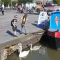 Harry and Fred face off with a couple of swans, A Boat Trip on the River, Stratford upon Avon, Warwickshire - 14th September 2019