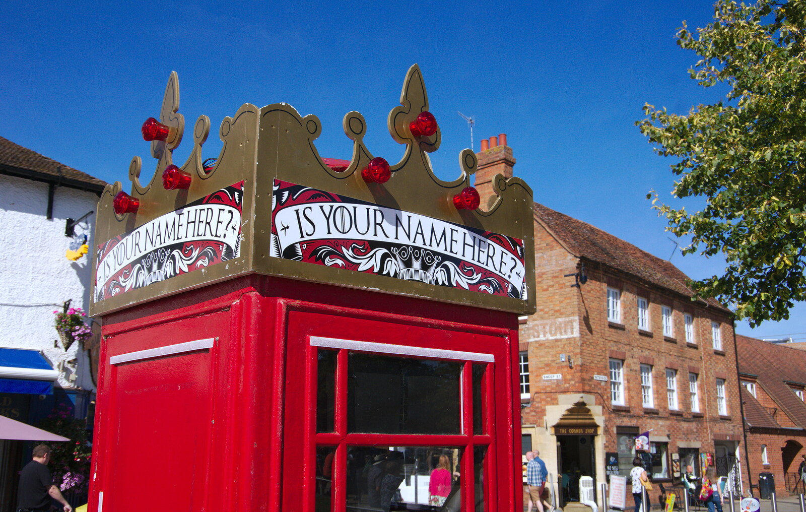 A strangely-crowned K6 phone box on Waterside from A Boat Trip on the River, Stratford upon Avon, Warwickshire - 14th September 2019