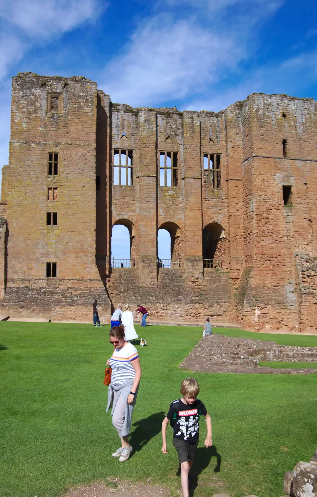 Isobel and Harry roam around in front of the older keep, from Kenilworth Castle and the 69th Entry Reunion Dinner, Stratford, Warwickshire - 14th September 2019