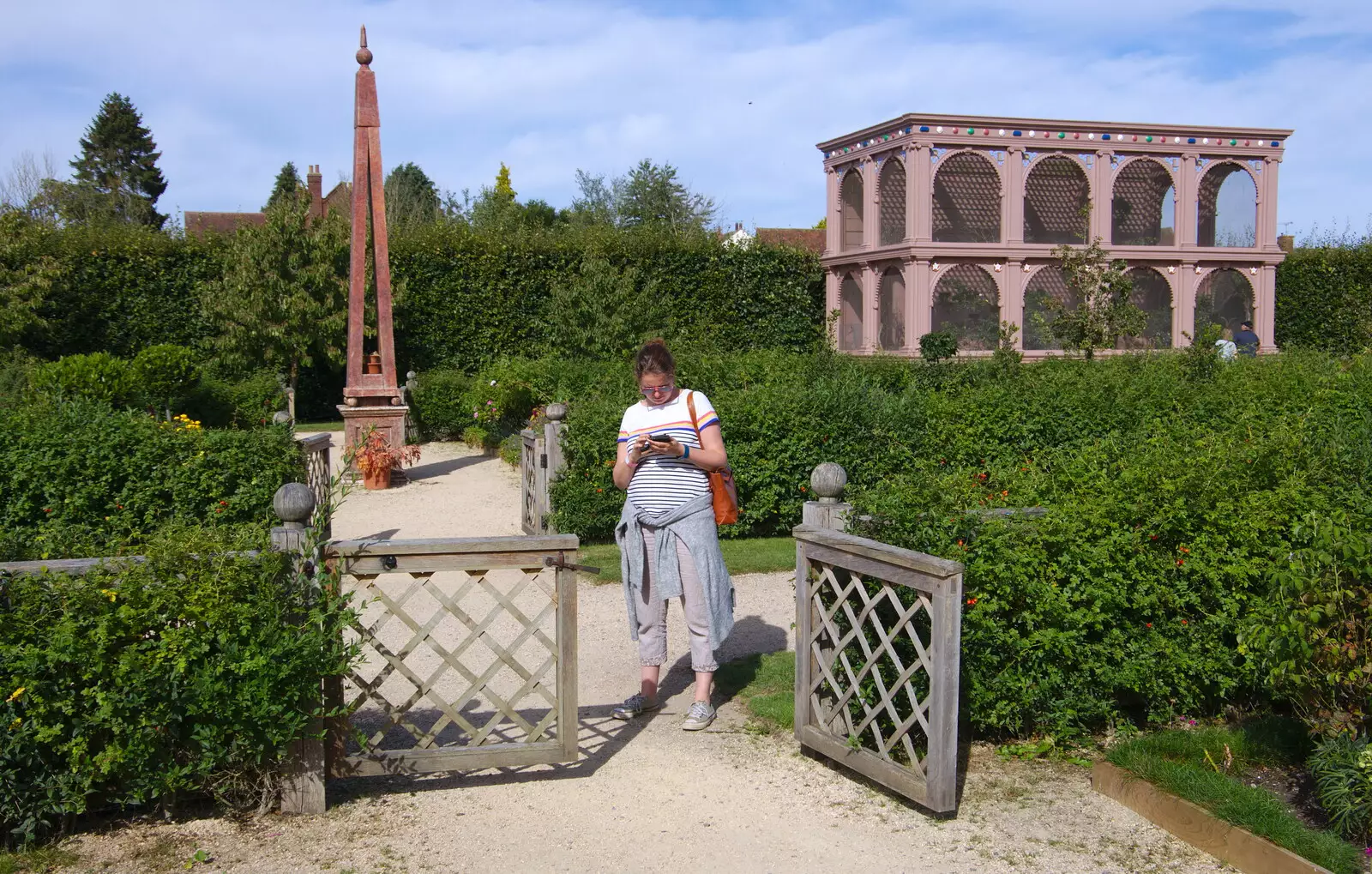 Isobel checks her phone, from Kenilworth Castle and the 69th Entry Reunion Dinner, Stratford, Warwickshire - 14th September 2019