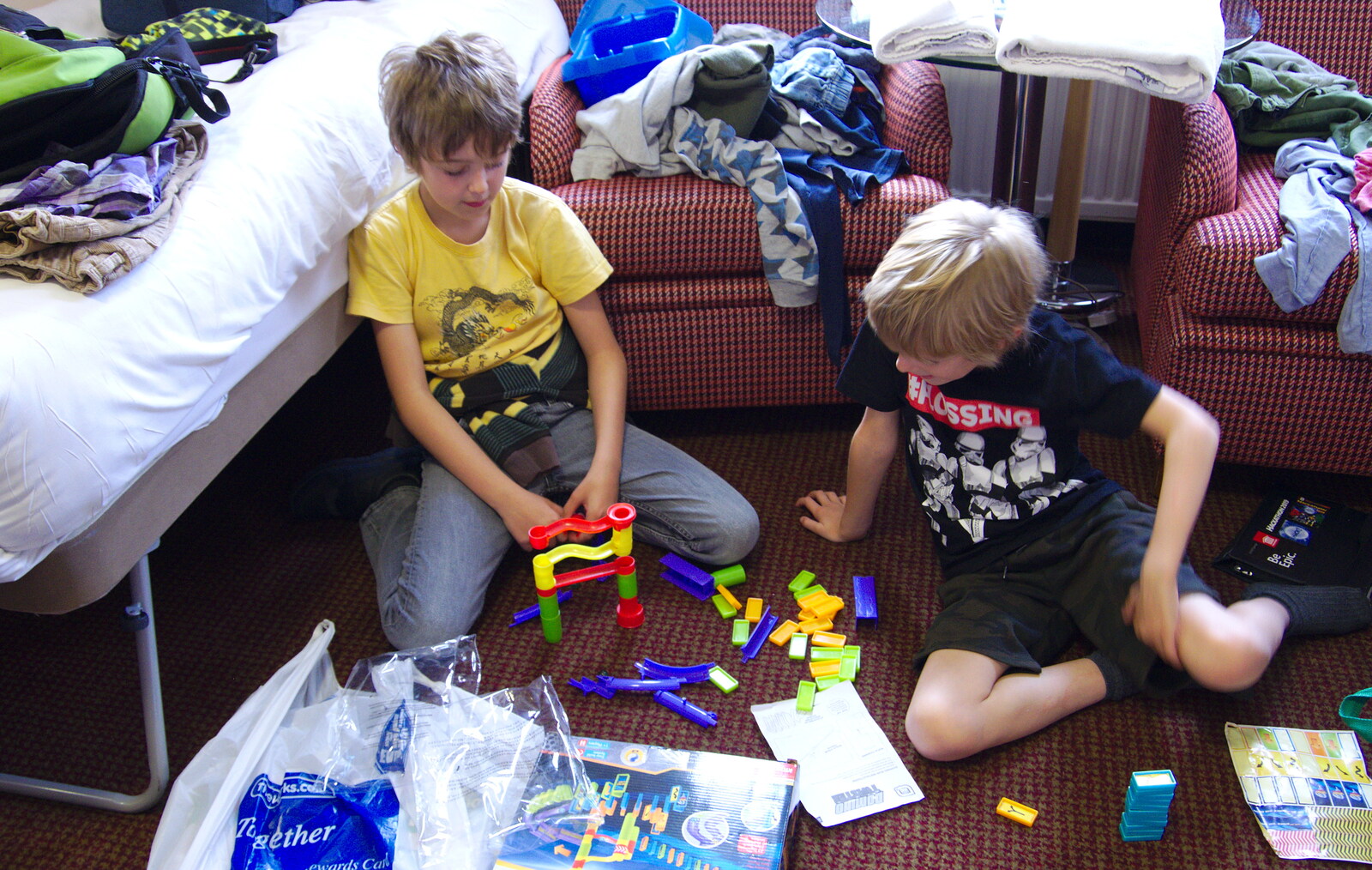 Back in the hotel room, the boys do some more Lego from Kenilworth Castle and the 69th Entry Reunion Dinner, Stratford, Warwickshire - 14th September 2019
